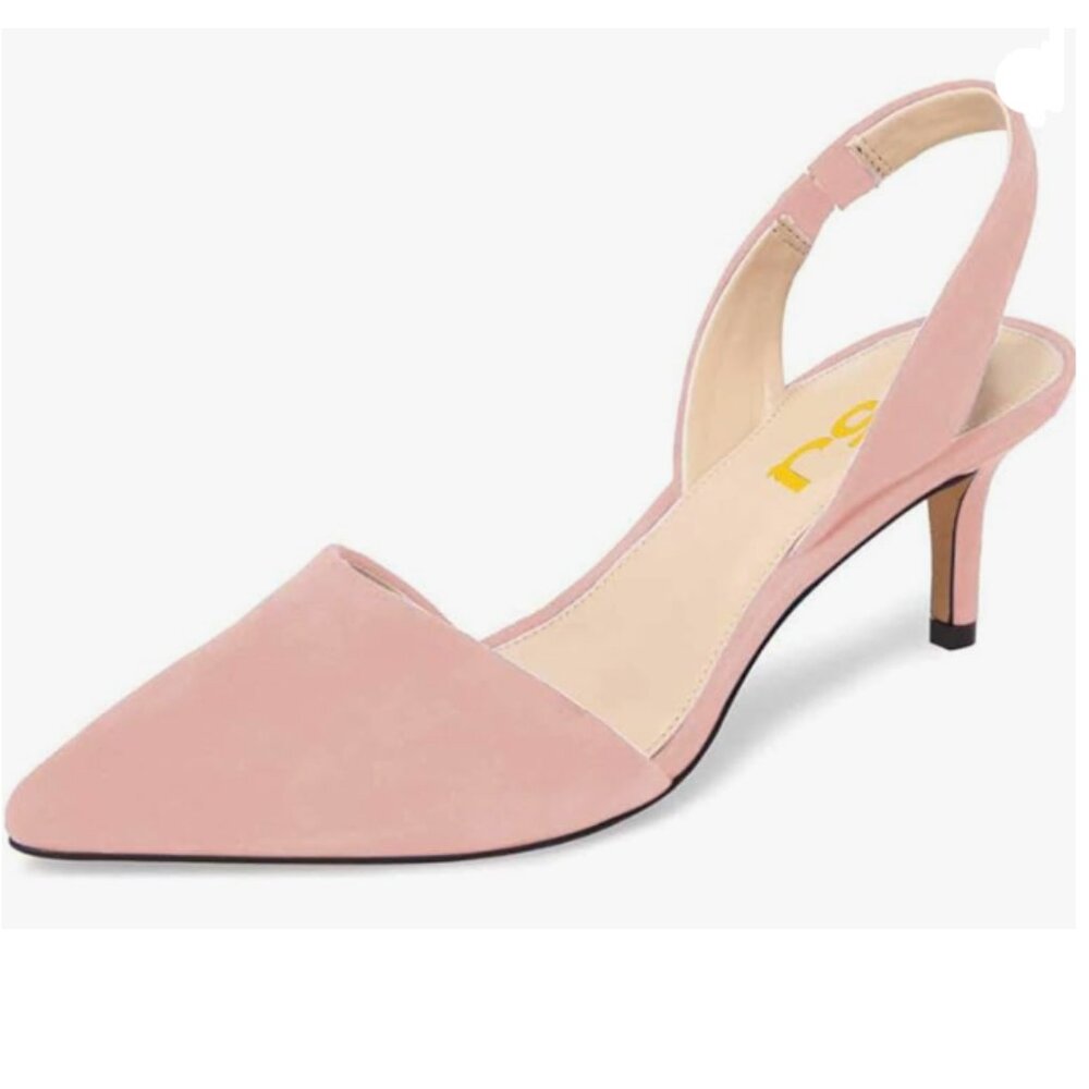 FSJ Pink Mid Heel Pointed Toe Slingback Sandals Party Casual Dress Shoes